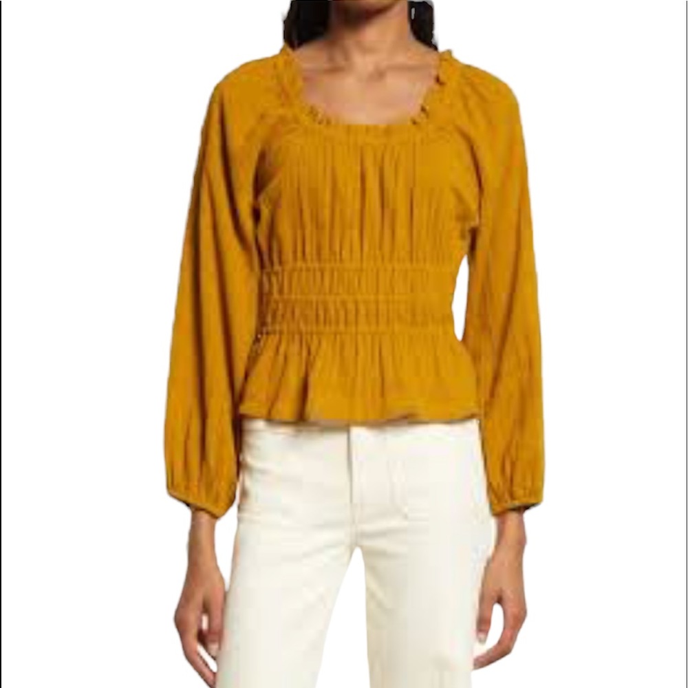 NWT Madewell Sophia Textured Plaid Cotton Gold Top Medium
